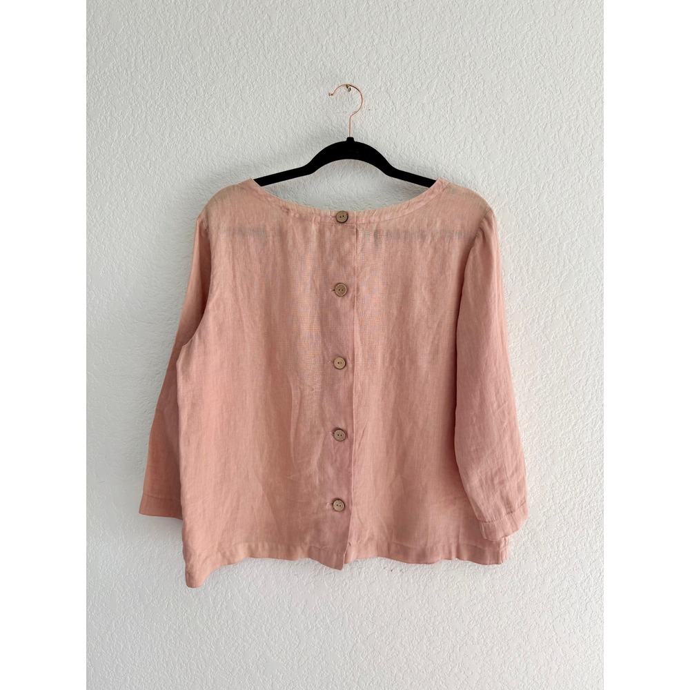 Nicole Miller New York Womens 100% Linen Button Back Top Pink Dusty Rose Size M